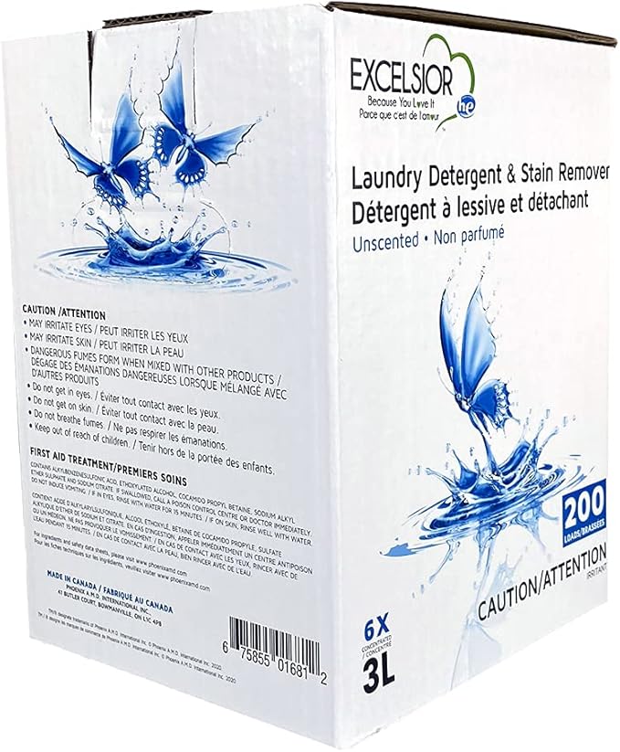 Excelsior - Laundry Detergent with Eco Bottle- Concentrated Liquid - Unscented - Eco-Friendly - Biodegradable, Solvent, and Phosphate Free - for Standard and High-Efficiency Washers - 3 Liter