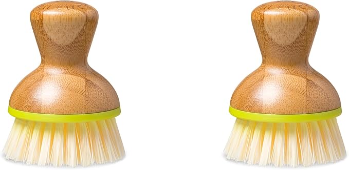 Full Circle Bubble Up Bamboo Dish Brush – Ergonomic Palm Scrubbers with Handle for Kitchen Cleaning, Hand Washable Green Brushes, Green, Pack of 2