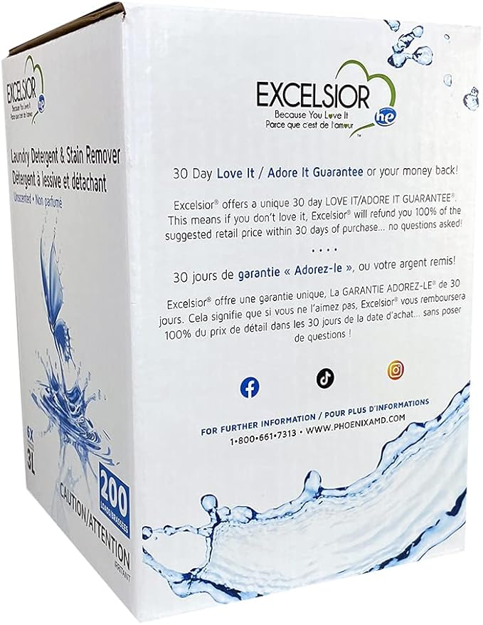 Excelsior - Laundry Detergent with Eco Bottle- Concentrated Liquid - Unscented - Eco-Friendly - Biodegradable, Solvent, and Phosphate Free - for Standard and High-Efficiency Washers - 3 Liter