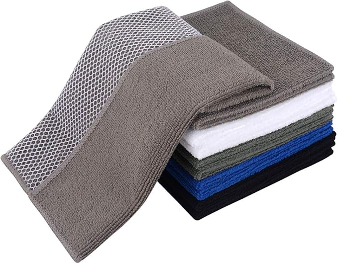 SINLAND Microfiber Dish Cloth for Wshing Dishes Dish Washing Rags Best Kitchen Washcloth Cleaning Cloths Poly Scour Side 12inchx12inch 5 Color Assorted 10 Pack