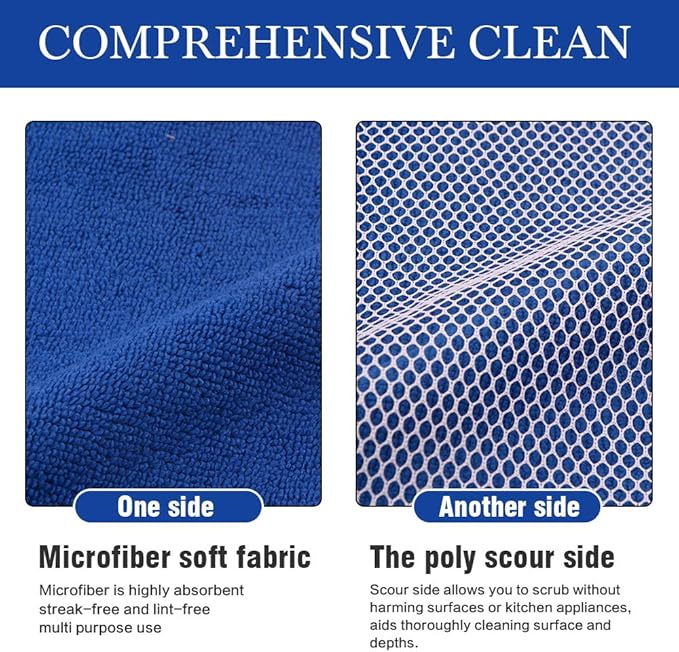 SINLAND Microfiber Dish Cloth for Wshing Dishes Dish Washing Rags Best Kitchen Washcloth Cleaning Cloths Poly Scour Side 12inchx12inch 5 Color Assorted 10 Pack