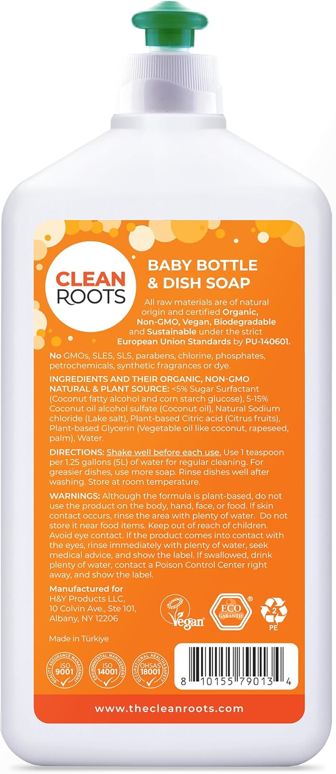 Baby Bottle & Dish Soap, EcoGarantie Certified 100% Organic & Natural Ingredients, Scent-Free & Hypoallergenic, Dermatologically Tested & Approved - Pack of Three 16.9 fl oz (500 mL)