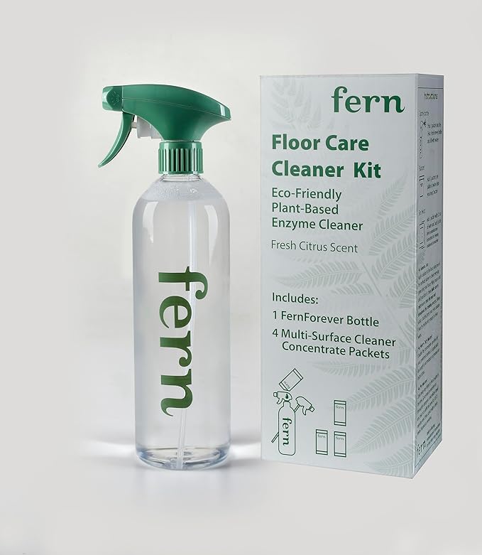 Fern Multi-Surface & Complete Floor Care Solution with 24oz Forever Spray Bottle and 4 Eco-Friendly Concentrate Packets for a Sparkling Clean Home.