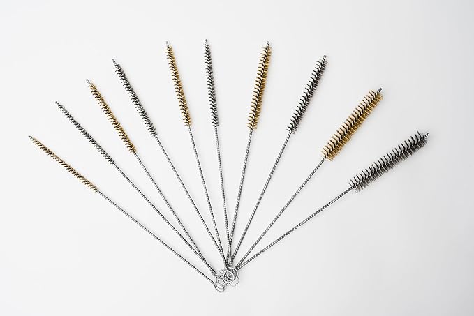 10-Piece Tube Cleaning Brush Kit | Brass Wire Bore Brushes & Stainless Steel Brushes 12" Long (1/4" to 3/4") for Tubes, Cylinders, and Narrow Spaces