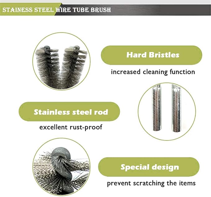 6pcs Pipe Cleaning Brush Set Stainless Steel Bristles, Stainless Steel Pipe Brush for Auto Parts, Tubes, Etc. (1 1/10"(28mm))