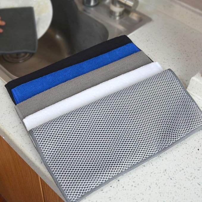 SINLAND Microfiber Dish Cloth for Wshing Dishes Dish Washing Rags Best Kitchen Washcloth Cleaning Cloths Poly Scour Side 12inchx12inch 5 Color Assorted 10 Pack