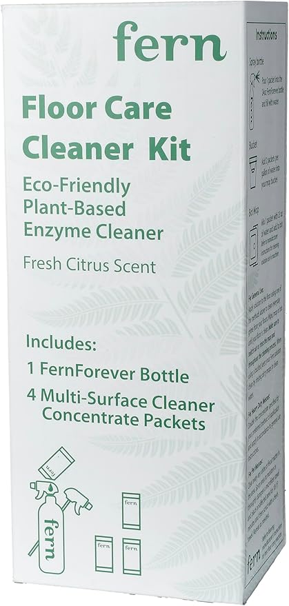 Fern Multi-Surface & Complete Floor Care Solution with 24oz Forever Spray Bottle and 4 Eco-Friendly Concentrate Packets for a Sparkling Clean Home.