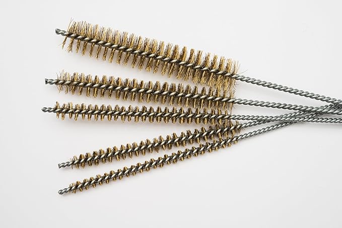 10-Piece Tube Cleaning Brush Kit | Brass Wire Bore Brushes & Stainless Steel Brushes 12" Long (1/4" to 3/4") for Tubes, Cylinders, and Narrow Spaces