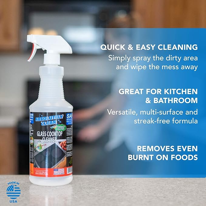 Amazing Ceramic & Glasstop oven cleaner heavy duty- Fume Free & Scratch Free - Streakfree - Powerful, Natural Enzymes - USA Made (32 oz)