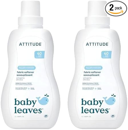 ATTITUDE Baby Fabric Softener, Plant and Mineral-Based Ingredients, HE Compatible, Vegan and Cruelty-free Laundry and Household Products, Soothing Chamomile, 40 Loads, 33.8 Fl Oz (Pack of 2)