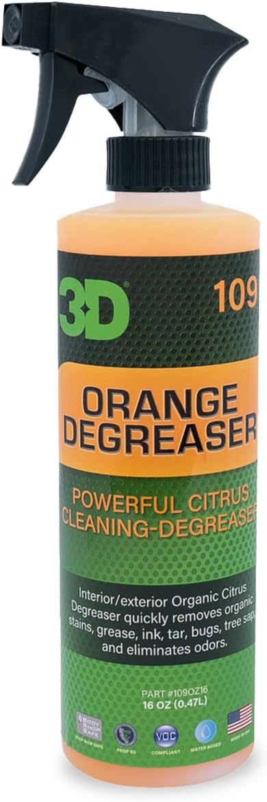 3D Orange Degreaser – Citrus-Based Car Cleaner for Oil, Grease, Grime & Adhesives – Water-Based, Non-Corrosive, Eco-Friendly, Interior & Exterior Use - 16 Fl oz