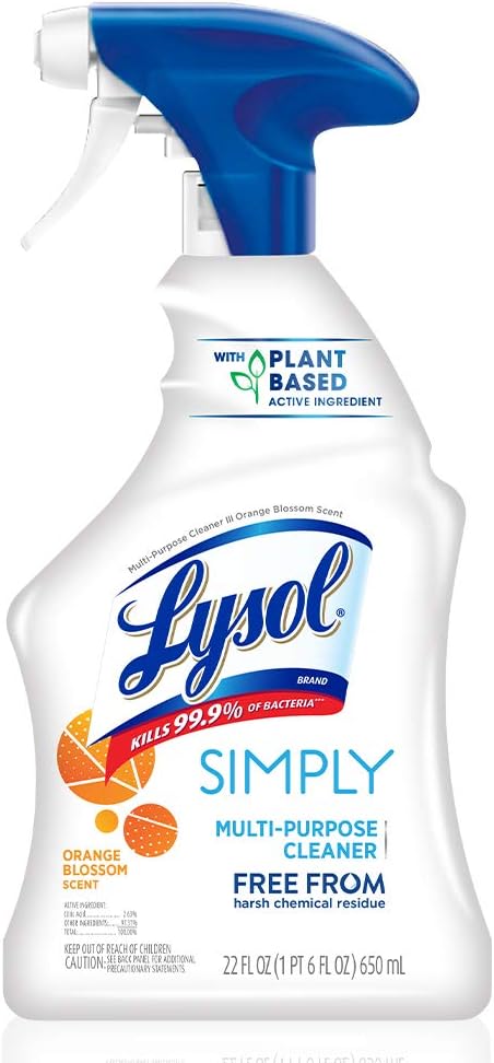 Lysol Simply Multi-Purpose Cleaner Spray 66oz (3x22oz), Orange Blossom Scent, No Harsh Chemicals, Plant-based Active Ingredient, Kills 99.9% of bacteria