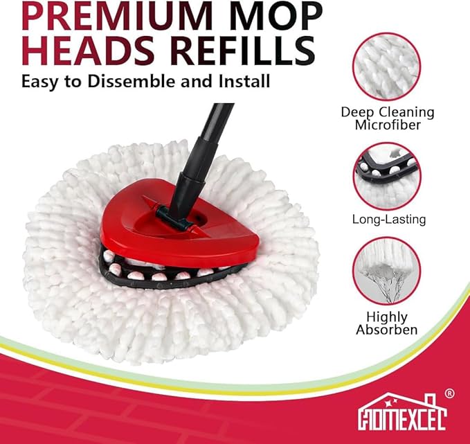 HOMEXCEL Mop Replacement Heads Compatible with O-Cedar EasyWring Spin Mops 2 Pack-Washable Microfiber Spin Head Refills-Easy Cleaning Mop Head Replacement