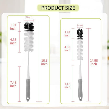 Bottle Cleaner Brush Set - Long Handle Bottle Brushes for Cleaning Narrow Neck Bottles, Beer, Wine, Baby Bottle, Pipes, Tubes, and Small Bottle