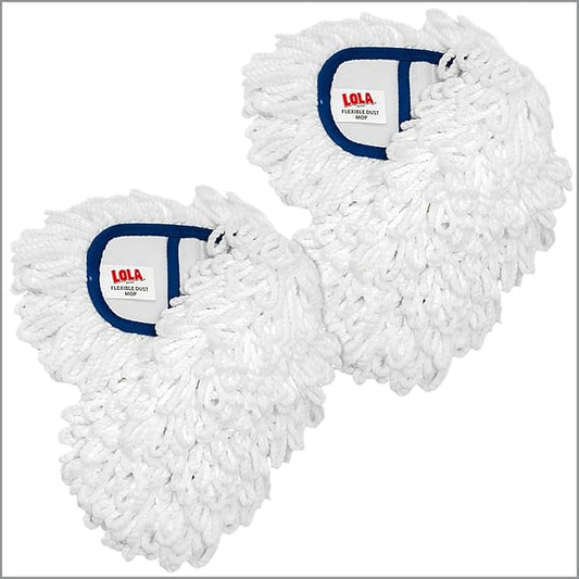 Lola Products 360 Degree Flexible 18" Dust Mop Replacement Head, Fine Fiber Machine Washable Dust Mop Head Attracts Dust & Dirt Like a Magnet, 2 Count