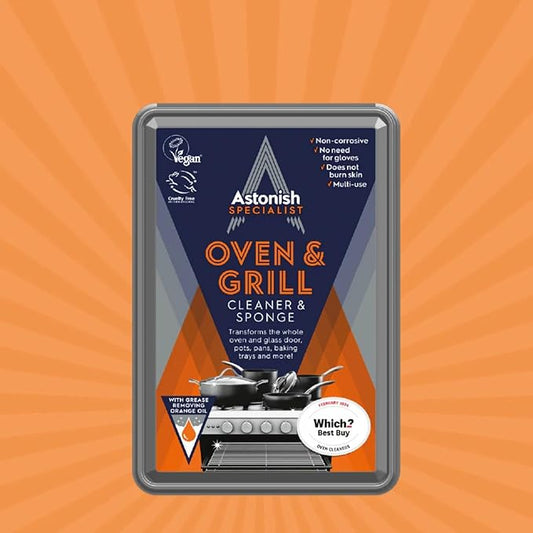 Astonish Specialist Oven & Grill Cleaner & Sponge, 250g – Powerful Degreasing Paste with Orange Oil, Restores Shine Without Harsh Chemicals – For Ovens, Grills, Racks & Toughened Glass
