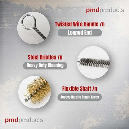 10-Piece Tube Cleaning Brush Kit | Brass Wire Bore Brushes & Stainless Steel Brushes 12" Long (1/4" to 3/4") for Tubes, Cylinders, and Narrow Spaces