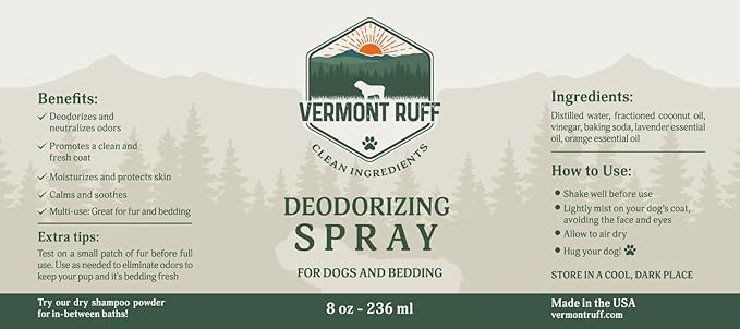 Dog Deodorizer Spray, Pet Odor Eliminator Dog Deodorizing Spray – Odor Neutralizing & Coat Conditioning Mist with Pure Ingredients – Moisturizing & Refreshing Pet Spray – Safe for Dogs & Bedding 8oz