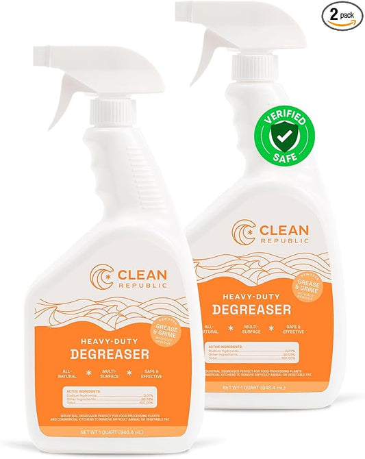 Clean Republic Heavy-Duty Degreaser, Multi-Surface Cleaning Spray for Ovens, Stove Tops, Grills, and More, 32 Fluid Ounce Bottle, 2-Pack