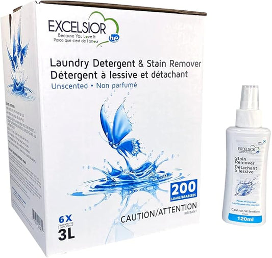 Excelsior - Laundry Detergent with Eco Bottle- Concentrated Liquid - Unscented - Eco-Friendly - Biodegradable, Solvent, and Phosphate Free - for Standard and High-Efficiency Washers - 3 Liter