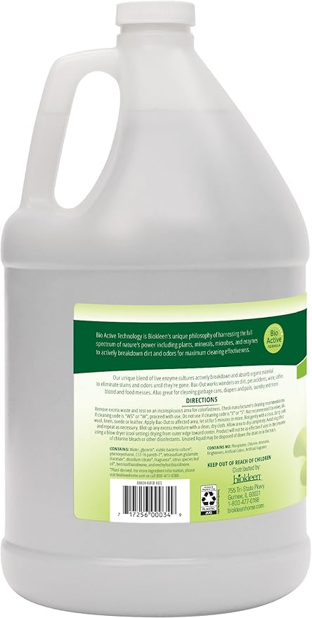 Biokleen Bac-Out Enzyme Stain & Odor Remover - 128 Ounces - Destroys Stains & Odors Safely, for Pet Stains, Laundry, Diapers, Wine, Carpets, & More, Eco-Friendly, Non-Toxic