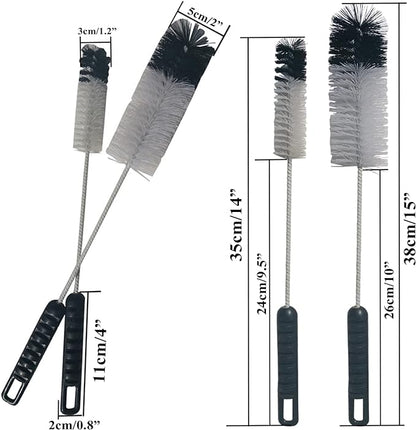 Coralpearl Bottle Brushes Thin Long Handle X 2, Utility Skinny Wire Cleaner Set Big Small, Bendable Flexible for Cleaning Narrow Neck Water, Beer, Wine, Baby Bottles, Pipes, Tubes, Hoses, and Flasks