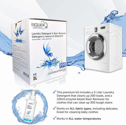 Excelsior - Laundry Detergent with Eco Bottle- Concentrated Liquid - Unscented - Eco-Friendly - Biodegradable, Solvent, and Phosphate Free - for Standard and High-Efficiency Washers - 3 Liter