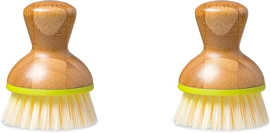 Full Circle Bubble Up Bamboo Dish Brush – Ergonomic Palm Scrubbers with Handle for Kitchen Cleaning, Hand Washable Green Brushes, Green, Pack of 2