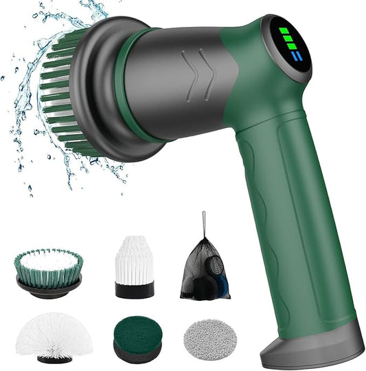 DEASUNG Electric Cleaning Brushes for Shower, Bathroom Scrubber Electric with 6 Replacement Heads, Power Scrubbers for Cleaning Bathroom,Sink