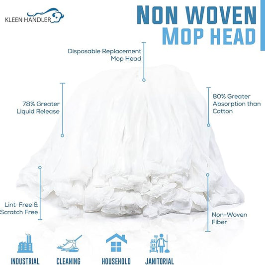 KLEEN HANDLER Bulk Disposable Cut-End Mop Head Non-Woven, Commercial Grade Replacement Mop Head (24 Case Pack)