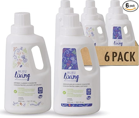 Bleu Lavande - Natural Fabric Softener & Liquid Laundry Detergent - 2x More Concentrated - Pure Lavender Essential Oil - Biodegradable - No artificial fragrances - 6 x 32.1 Fl Oz - 6 Pack