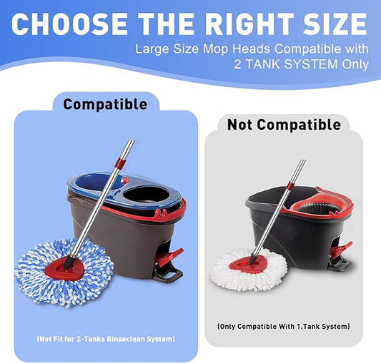 4 Pack Spin Mop Replacement Heads, Microfiber Mop Refills Compatible with Ocedar Mop Heads Replacements 2 Tank System, Replace Head Safe for Cleaning All Hard-surfaced Floors