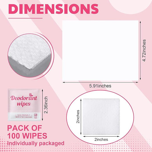 Timgle 100 Pcs Travel Deodorant Wipes Individually Wrapped Armpit Antiperspirant Deodorant Sweat Body Wipes for Women Men Teens Sports Travel Cleanse Skin and Underarm Excessive Sweating(Rose)