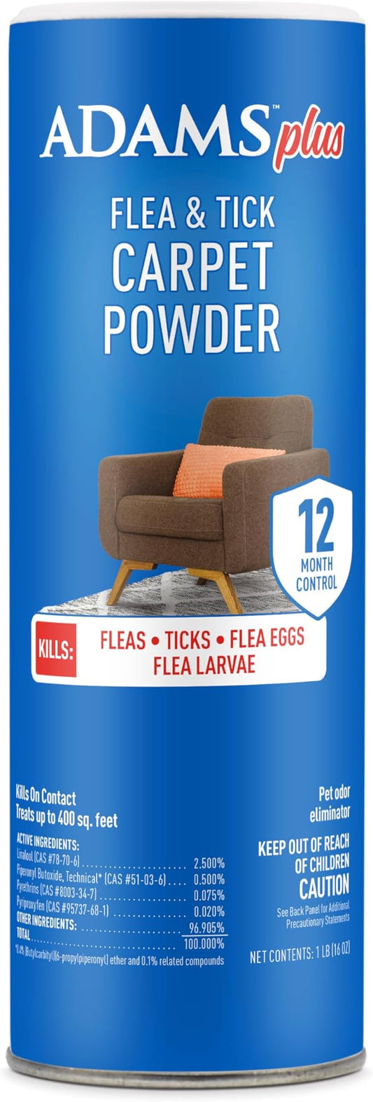 Plus Carpet Powder, Kills Fleas and Ticks On Contact, Kills All Stages of the Flea Life Cycle, 30 Day Protection, Freshens and Deodorizes, Treats Up to 400 Sq Ft, 1LB