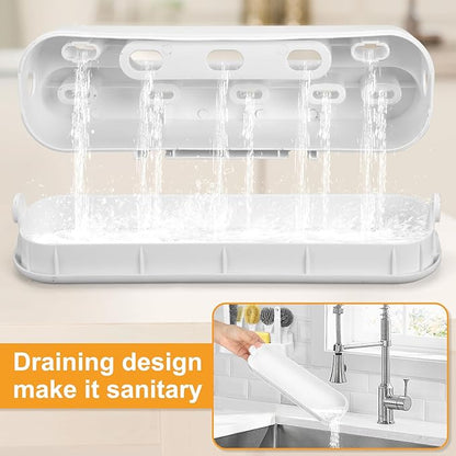 Dish Brush Set of 7 with Holder for Scrubing Dishes Pots Pans Bowls Plates Bottles Sinks Grills Kitchen Counter Microwaves,Organize in 1,Easy Storage,Compact design,Exchangeable handle,Drainage Design