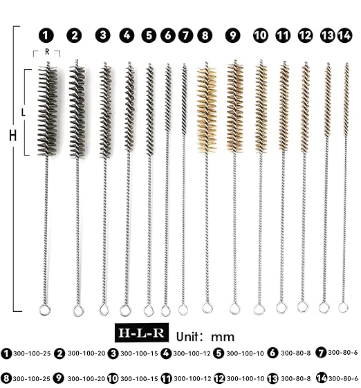 14pcs Stainless Steel Brass Wire Tube Brushes Set,12 Inch Long Wire Brushes for Pipe Cleaning Set, Tube Bottle Brush Kit for Auto Parts, Bottles, Guns, Glass, Tubes, Etc