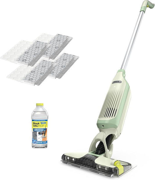 Shark VACMOP Pro Cordless Hard Floor Cleaner, Vacuum and Spray Mop, Powerful Suction, Lightweight, LED Headlights, Includes 4 Disposable Pads, 12oz Multi-surface Cleaning Solution, Lime Green, VM252GN