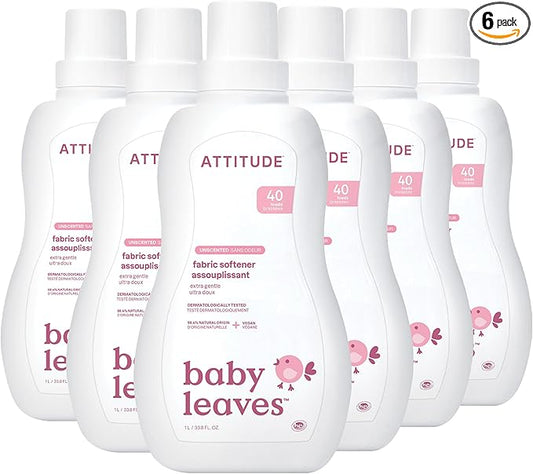 ATTITUDE Baby Fabric Softener, Plant and Mineral-Based Ingredients, HE Compatible, Vegan and Cruelty-free Laundry and Household Products, Unscented, 40 Loads, 33.8 Fl Oz (Pack of 6)