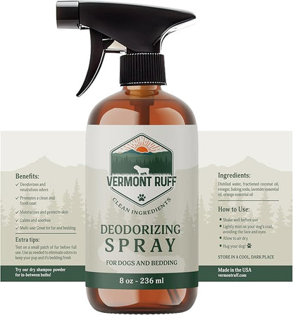 Dog Deodorizer Spray, Pet Odor Eliminator Dog Deodorizing Spray – Odor Neutralizing & Coat Conditioning Mist with Pure Ingredients – Moisturizing & Refreshing Pet Spray – Safe for Dogs & Bedding 8oz