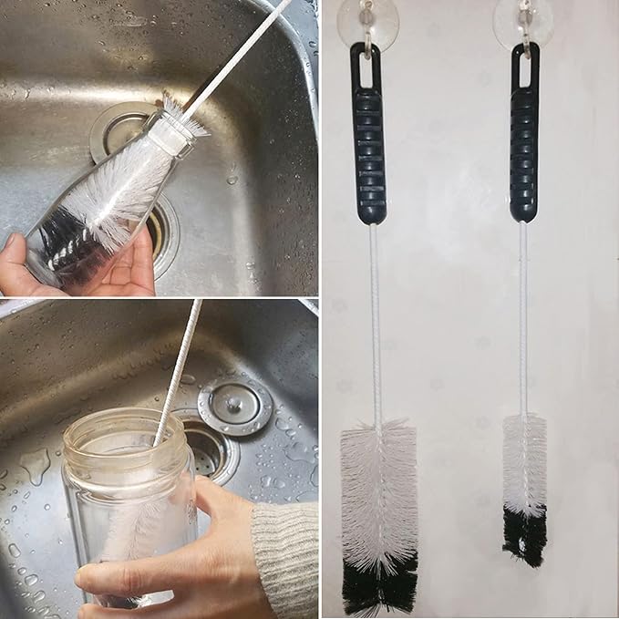 Coralpearl Bottle Brushes Thin Long Handle X 2, Utility Skinny Wire Cleaner Set Big Small, Bendable Flexible for Cleaning Narrow Neck Water, Beer, Wine, Baby Bottles, Pipes, Tubes, Hoses, and Flasks