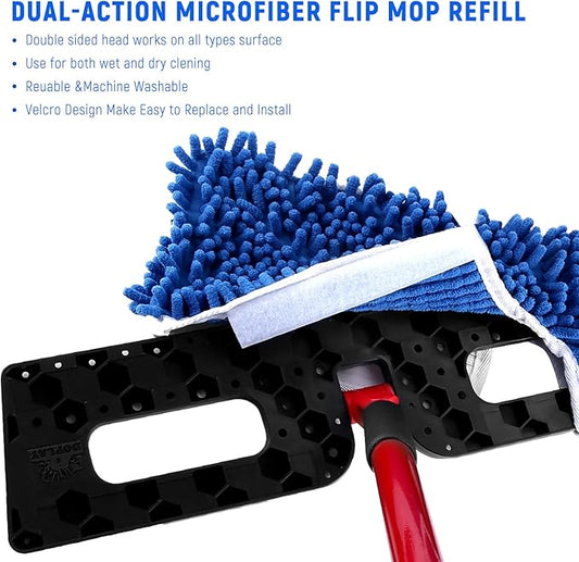 4 Pack Microfiber Flip Mop Refills,Compatible with O-Cedar Dual Action Mop,Replacement Mop Heads for Dry/Wet Use,Machine Washable.