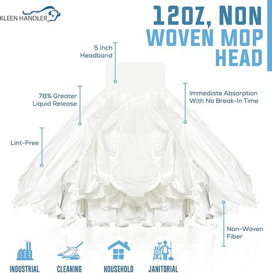 KLEEN HANDLER Disposable Industrial Mop Head Replacement, Non-Woven Cut End Floor Cleaning Wet Mop Head Refill (Pack of 24)
