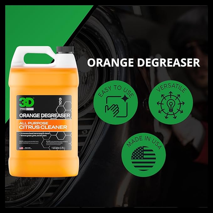 3D Orange Degreaser – Citrus-Based Car Cleaner for Oil, Grease, Grime & Adhesives – Water-Based, Non-Corrosive, Eco-Friendly, Interior & Exterior Use - 1 Gallon