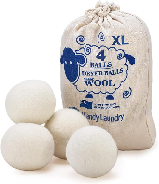 Handy Laundry Wool Dryer Balls - Natural Fabric Softener, Reusable, Reduces Clothing Wrinkles and Saves Drying Time, Better Alternative to Plastic Balls and Liquid Softener (Pack of 4)