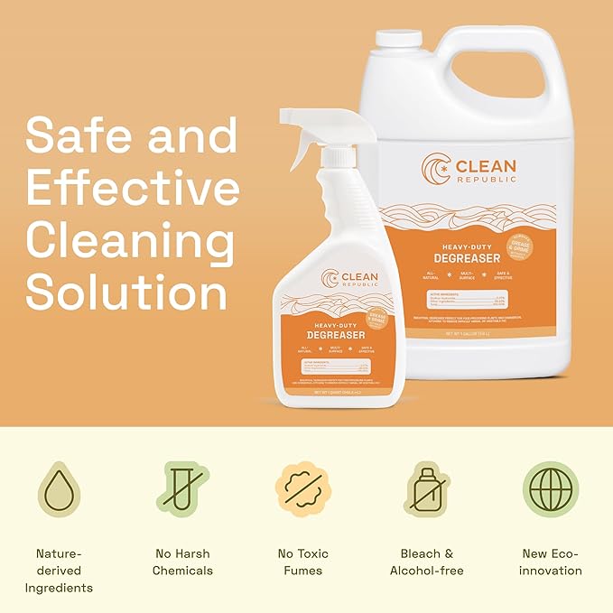 Clean Republic Heavy-Duty Degreaser, Multi-Surface Cleaning Spray for Ovens, Stove Tops, Grills, and More, 32 Fluid Ounce Bottle, 2-Pack