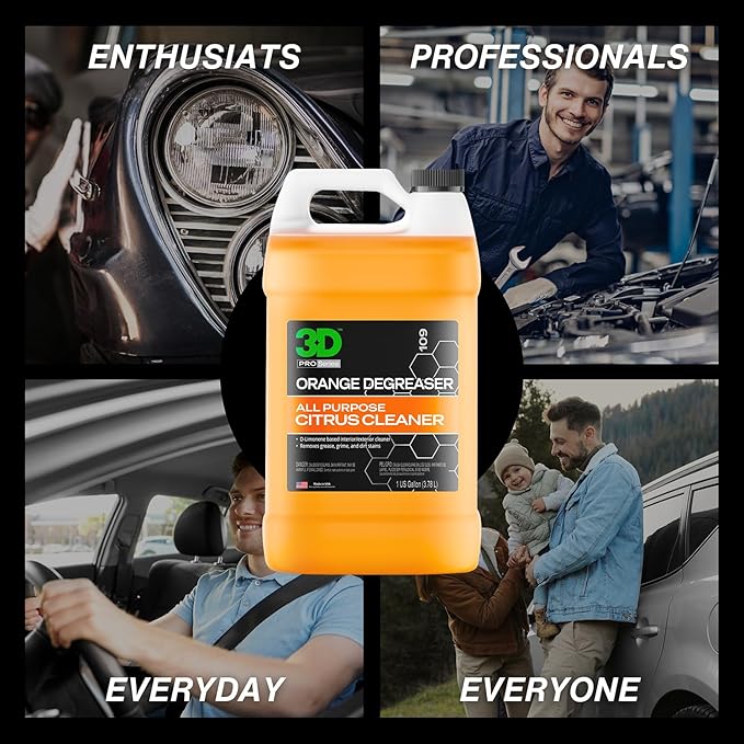 3D Orange Degreaser – Citrus-Based Car Cleaner for Oil, Grease, Grime & Adhesives – Water-Based, Non-Corrosive, Eco-Friendly, Interior & Exterior Use - 1 Gallon