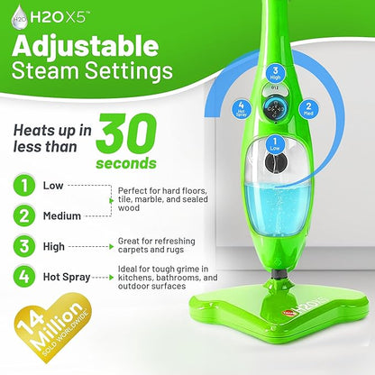 H2O 5-in-1 Multi-Purpose, Handheld Steam Cleaner, Adjustable Height, Removable Tank, Large Capacity, Rapid Heat Up, Steam Control, Lightweight, High Pressure