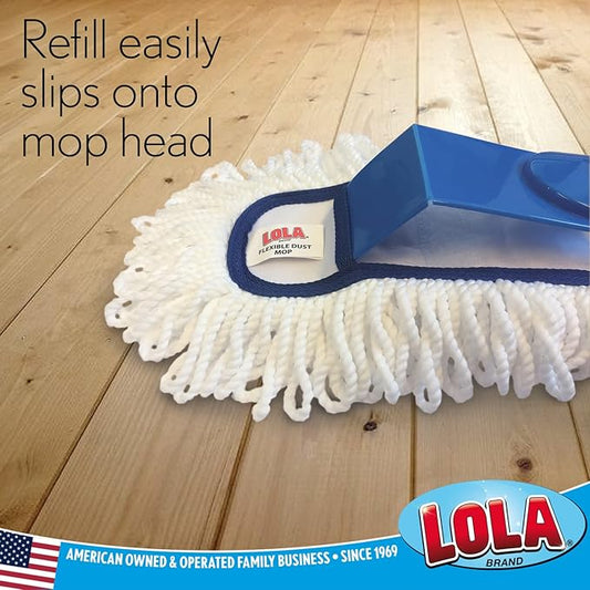 LOLA Products 360 Degree Flexible 18" Dust Mop Replacement Head, Fine Fiber Machine Washable Dust Mop Head Attracts Dust & Dirt Like a Magnet, 1 Count
