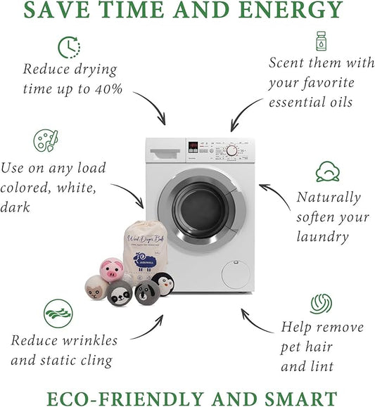 Wool Dryer Balls XL 6Pack Eco Dryer Balls-Dryer Balls Laundry Reusable-Softens Laundry Naturally Reduces Drying Time & Static No More Dryer Sheets with Storage Bag