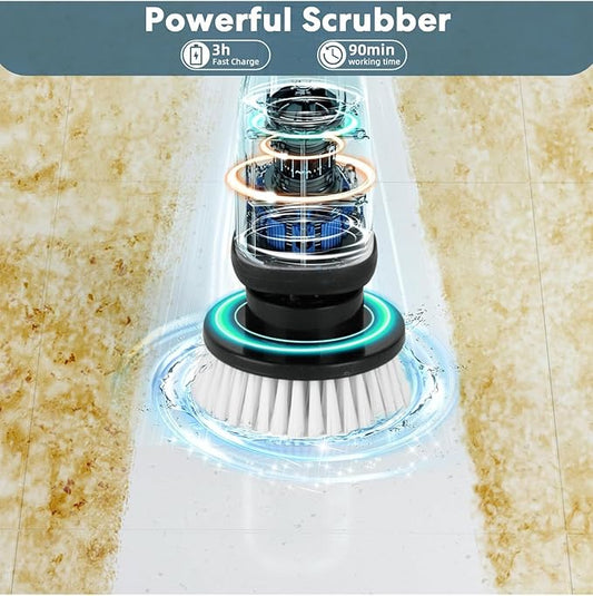 Electric Spin Scrubber for Household Cleaning - Electric Brush, Car Supplies, Bathroom Essentials, Baseboard Cleaner with Long Handle